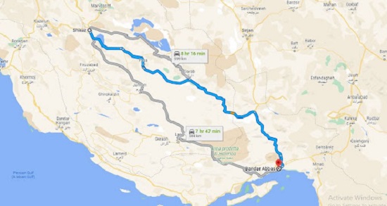 فاصله شیراز تا بندرعباس از نظر مسافت و زمان